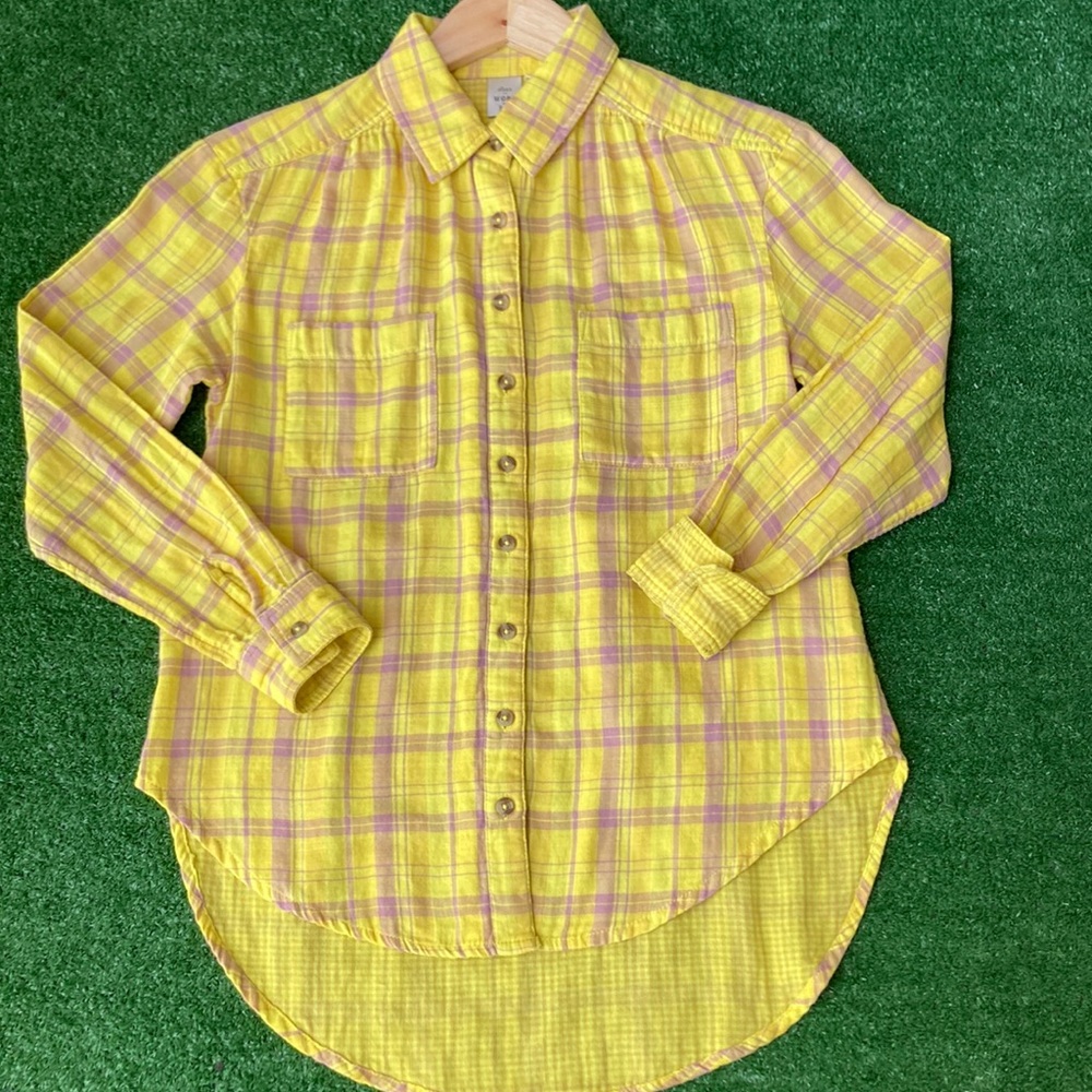 Anthropologie Top Size 2 Seen Worn Kept Plaid Button Front Long Sleeve shirt - Picture 3 of 7